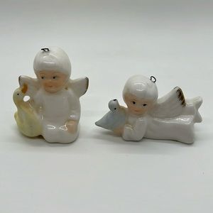 2 Vintage Bone China Angel Christmas Ornaments